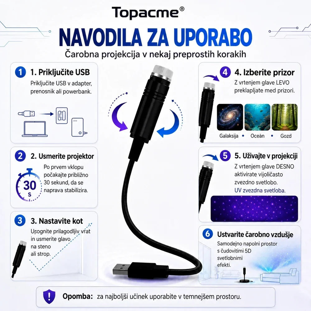 Topacme® HD pametni dinamični 5D holografski nočni projektor