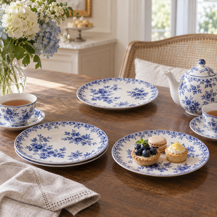 Dovqera Floral Porcelain Dessert Plate Set lifestyle view