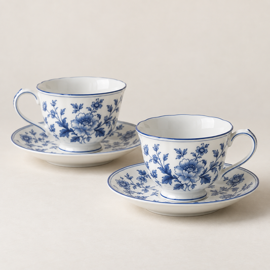 Dovqera Blue Porcelain Tea Cup Set